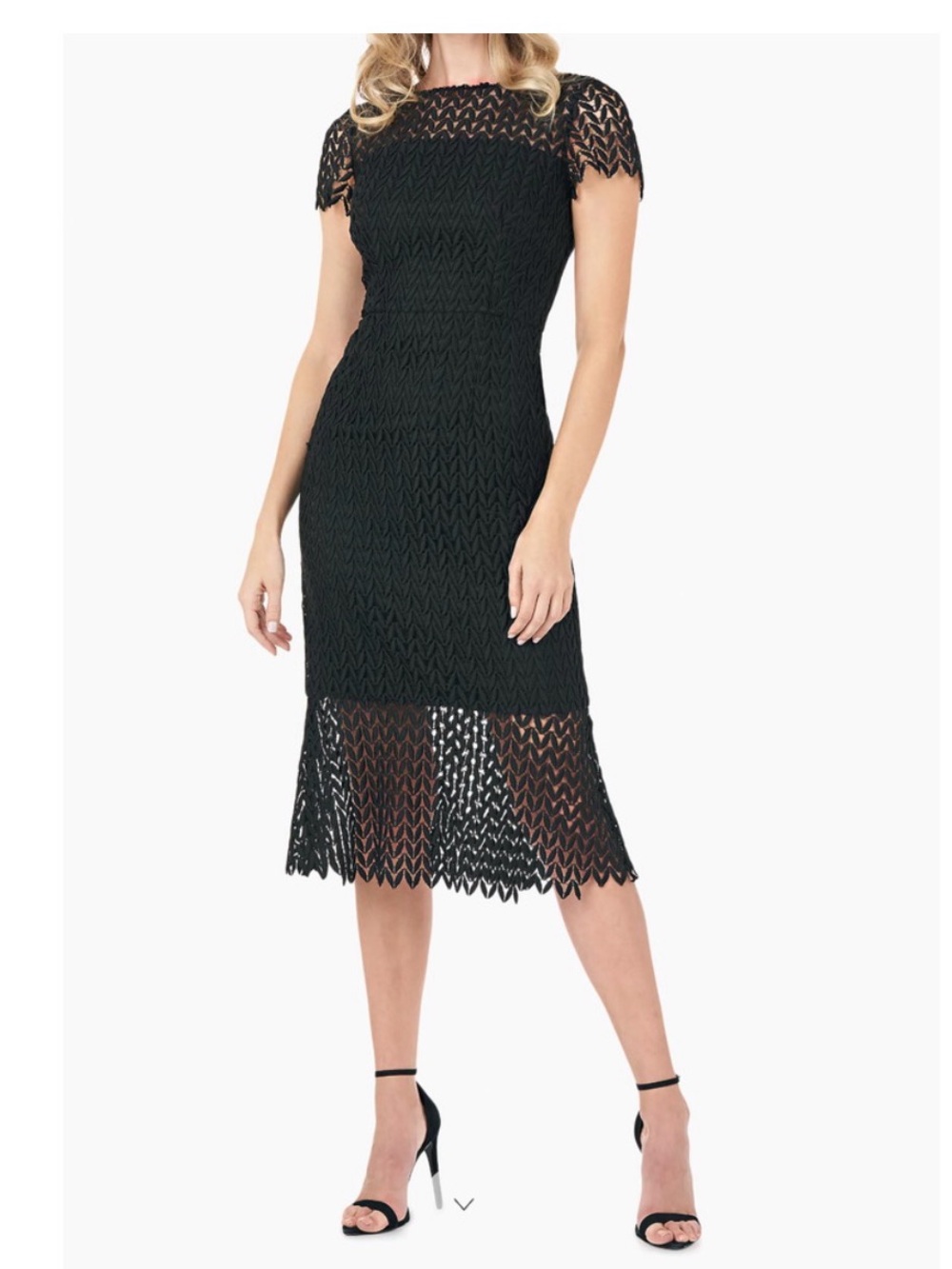 Kay Unger Black Lace Midi Dress with Scalloped Hem Size 6